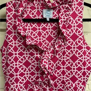 Tracy Negoshian Pink and White Geometric Patterned Dress, Size Small